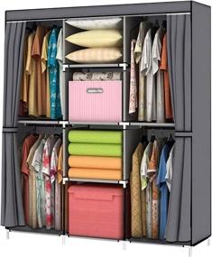 img 4 attached to YOUUD Portable Wardrobe Closet Clothes Storage Organizer - Gray