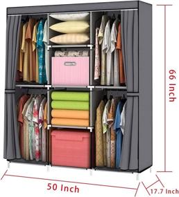 img 2 attached to YOUUD Portable Wardrobe Closet Clothes Storage Organizer - Gray