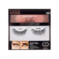 👁️ kiss tempt magnetic lashes - 1 pair of synthetic false eyelashes with 5 double strength magnets for wind-resistant wear. dermatologist tested and long-lasting: up to 16 hours of reusable glamour! logo