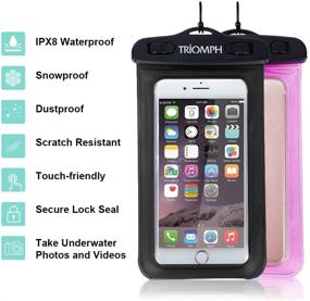 img 3 attached to 📱 Triomph Universal Waterproof Phone Pouch, Waterproof Phone Case, iPhone Dry Bag with Military-Grade Lanyard for iPhone 11, Xs Max, Xr, X, 8, 8 Plus, 7 Plus, 6s Plus, Samsung Galaxy S10, S9+, Note, 6.5" (2 Pack)