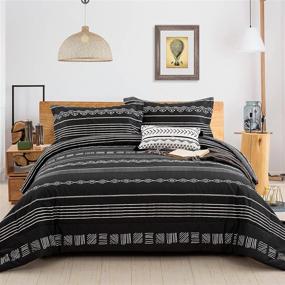 img 4 attached to Stylish Boho Queen Comforter Set with Geometric Design - 3-Piece Bedding Set (Comforter + 2 Pillowcases) - Microfiber Down Alternative - 90”x90” Size