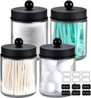 🖤 black 4 pack apothecary jars set - bathroom vanity storage with stainless steel lids & cute stickers - qtip holder for qtips, cotton swabs, makeup sponges logo