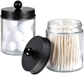 img 2 attached to 🖤 Black 4 Pack Apothecary Jars Set - Bathroom Vanity Storage with Stainless Steel Lids & Cute Stickers - Qtip Holder for Qtips, Cotton Swabs, Makeup Sponges