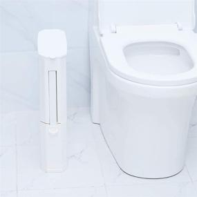 img 1 attached to 🚽 Compact 0.8 Gallon Bathroom Trash Can with Lid and Toilet Brush - Sleek White ABS Plastic Design for Home or Hotel - Space Saving Multifunctional Storage and Cleaning Set, 9.8 x 3.9 x 17.6 inch