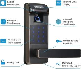 img 1 attached to HARFO Fingerprint Door Lock: Keyless Entry with Touchscreen & OLED Display - Passcode Keypad Lock for Office & Home (Aged Bronze)