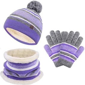img 4 attached to Warm and Cozy Kids Hat Scarf Gloves Set: Winter Knit Beanies with Neck Warmer Gaiter - 3 Piece Bundle