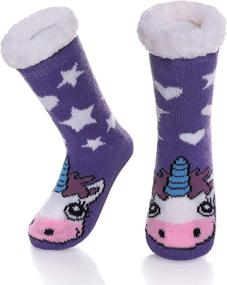 img 4 attached to Children Boys Girls Novelty Space Fuzzy Slipper Socks: Cozy Winter Warmth for Kids with Thick Fleece Lining and Non-Skid Soles