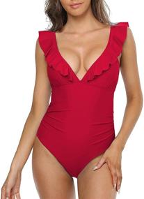 img 2 attached to 👙 VIISHOW Women's V-Neck Ruffle Monokini One Piece Swimsuit with Tummy Control - Stylish Swimwear for Enhanced Silhouette