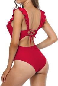 img 1 attached to 👙 VIISHOW Women's V-Neck Ruffle Monokini One Piece Swimsuit with Tummy Control - Stylish Swimwear for Enhanced Silhouette