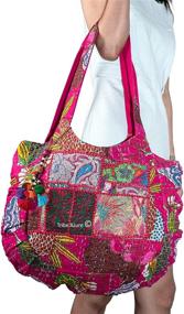 img 1 attached to 👜 TribeAzure Large Pink Canvas Shoulder Bag: Fashionable, Unique, and Spacious Tote for Vintage Beach Travel & Summer