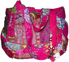 img 4 attached to 👜 TribeAzure Large Pink Canvas Shoulder Bag: Fashionable, Unique, and Spacious Tote for Vintage Beach Travel & Summer