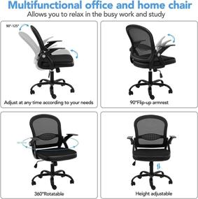 img 1 attached to 【2021 Enhanced】 Ergonomic Mid Back Mesh Office Desk Chair with Flip Up Arms, Lumbar Support, Adjustable Height, and Swivel Tilt Function - Black Task Chair for Home and Computer