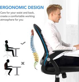 img 3 attached to 【2021 Enhanced】 Ergonomic Mid Back Mesh Office Desk Chair with Flip Up Arms, Lumbar Support, Adjustable Height, and Swivel Tilt Function - Black Task Chair for Home and Computer