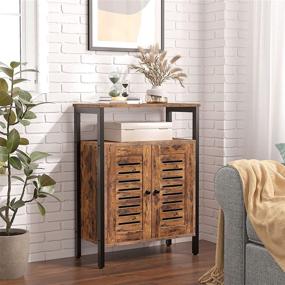 img 1 attached to 🏺 HOOBRO Rustic Brown Kitchen Sideboard Floor Storage Cabinet: Industrial Style with Adjustable Shelf and Hidden Door - Ideal for Bedroom, Living Room, Study, Kitchen, Corridor