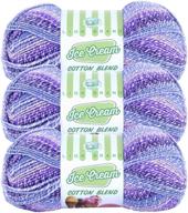 bundle of 3 lion brand yarn ice cream cotton blend yarn in grape color logo