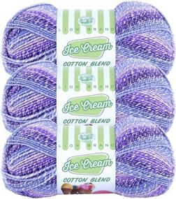 img 3 attached to Bundle of 3 Lion Brand Yarn Ice Cream Cotton Blend Yarn in Grape Color