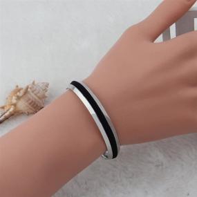 img 2 attached to 🔗 Zuo Bao Steel Bracelet with V-Groove Cuff Bangle