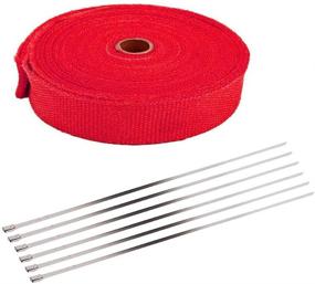 img 1 attached to ESUPPORT 2.5CM X 5M Fiberglass Roll Red Racing Exhaust Heat Shield Sleeve with 6 Stainless Steel Ties for Car Motorcycle Header Pipe Wrap Protection