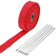 esupport 2.5cm x 5m fiberglass roll red racing exhaust heat shield sleeve with 6 stainless steel ties for car motorcycle header pipe wrap protection logo