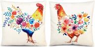 🐓 farmhouse rooster pillow covers by vogue homes - set of 2 spring throw pillows for indoor & outdoor decor - chic chicken pillow cover for couch логотип