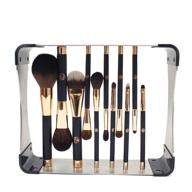 energy professional makeup brushes set with magnet drying rack - 11pc premium brush kit with blue metal magnet organizer logo