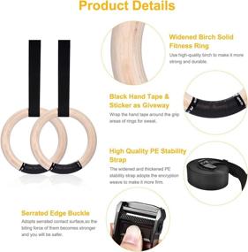 img 3 attached to 🤸 Newtion Wooden Gymnastic Fitness Rings - 15ft Adjustable Buckle Straps, Anti-Slip Sweat-Absorbent Hand Tape - Ideal for Cross-Training, Gymnastics, Bodybuilding, Pull-Ups