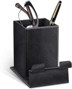 img 4 attached to 🖋️ Fintie Pencil Holder with Magnetic Base: The Ultimate Desktop Organizer, Phone Stand, and Pencil Case in Black