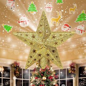 img 4 attached to 🌟 Enhance Your Christmas Tree with LED Lighted Star Topper with 5 Dynamic Patterns and Rotating Projector - 3D Glitter Hollow Gold Xmas Tree Topper for Festive Decorations