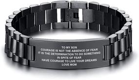 img 4 attached to Stainless Steel Son Bracelet, Inspirational & Personalized Gift, 🔗 Adjustable Link, Motivational Birthday & Graduation Gift from Mom and Dad