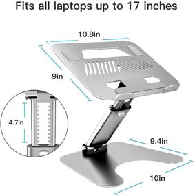 img 1 attached to 📱 Настраиваемая подставка для ноутбука для стола - Zmtech Эргономичный алюминиевый подъемник, регулируемая высота и угол, держатель для ноутбука для MacBook, Air, Samsung, Lenovo, HP, Dell ноутбуков 10-17 " - Серебристый