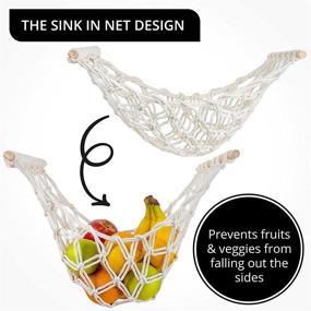 img 2 attached to 🍌 Macrame Fruit Hammock for Kitchen Cabinet - Space Saving Hanging Basket with Hooks - Organize and Store Fruits and Veggies - Banana Holder included - Boho Style