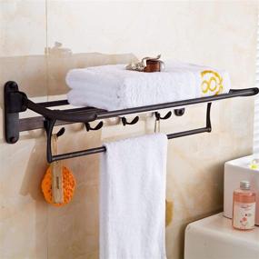 img 3 attached to 🛁 ELLO&amp;ALLO Oil Rubbed Bronze Towel Racks: Bathroom Shelf with Foldable Towel Bar, Hooks, and Wall Mounted Multifunctional Rack