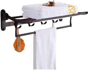 img 4 attached to 🛁 ELLO&amp;ALLO Oil Rubbed Bronze Towel Racks: Bathroom Shelf with Foldable Towel Bar, Hooks, and Wall Mounted Multifunctional Rack