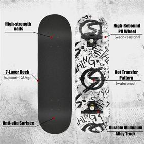 img 3 attached to 🛹 Standard Skateboard for Girls Boys Beginner - 31"x 8" Complete Skate Board, 7-Ply Canadian Maple Double Kick Concave Design for Kids Youth Adults Teens, Painted