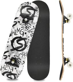 img 4 attached to 🛹 Standard Skateboard for Girls Boys Beginner - 31"x 8" Complete Skate Board, 7-Ply Canadian Maple Double Kick Concave Design for Kids Youth Adults Teens, Painted