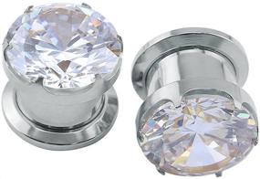 img 4 attached to ZS Gorgeous Cubic Zirconia Tunnels: High-Quality Stainless Steel Screw Ear Gauges for Piercings