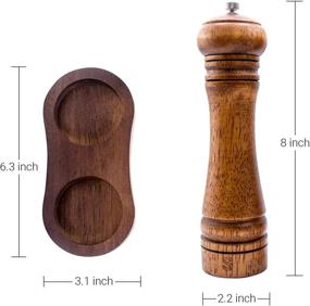 img 3 attached to 🌿 Premium Wooden Salt and Pepper Grinder Set - Refillable Mills with Wood Tray, Dark Brown 8 Inch Shaker Set of 2 by Flashy Kitchens