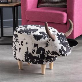 img 2 attached to 🐄 Christopher Knight Home Bessie Velvet Cow Ottoman with Natural Black and White Cow Hide Pattern