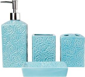 img 4 attached to 🛀 Modern Designer 4-Piece Ceramic Bathroom Accessory Set with Embossed Details