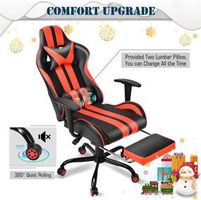 img 1 attached to 🎮 Ferghana Gaming Chair - Large Size Ergonomic Racing Style PC Game Computer Chair with Headrest, Lumbar Support, Footrest, and Adjustable Recliner - Red PU Leather Video Computer Chair
