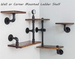 img 2 attached to 📚 Set of 3 Industrial Ladder Pipe Wall Mounted Floating Shelves, Rustic Wood Bookshelf with DIY Storage Shelving and Hung Bracket, Modern Bookcase Set