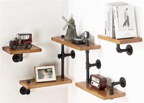 img 1 attached to 📚 Set of 3 Industrial Ladder Pipe Wall Mounted Floating Shelves, Rustic Wood Bookshelf with DIY Storage Shelving and Hung Bracket, Modern Bookcase Set