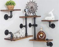 📚 set of 3 industrial ladder pipe wall mounted floating shelves, rustic wood bookshelf with diy storage shelving and hung bracket, modern bookcase set logo