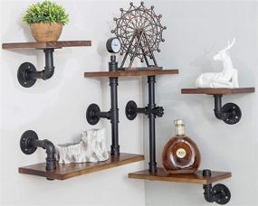 img 4 attached to 📚 Set of 3 Industrial Ladder Pipe Wall Mounted Floating Shelves, Rustic Wood Bookshelf with DIY Storage Shelving and Hung Bracket, Modern Bookcase Set