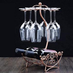 img 3 attached to 🍷 Homeme Freestanding Countertop Wine Rack & Stemware Holder - Bronze, Holds 2 Bottles and 6 Glasses