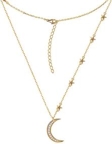 img 4 attached to 🌙 Savlano 14K Gold Plated CZ Moon & Stars Pendant Necklace - Stunning 18-Inch Chain for Women & Girls