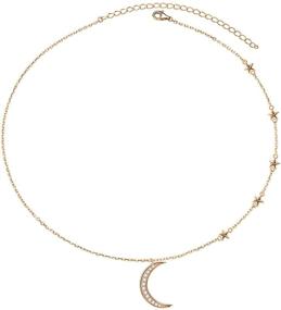 img 3 attached to 🌙 Savlano 14K Gold Plated CZ Moon & Stars Pendant Necklace - Stunning 18-Inch Chain for Women & Girls