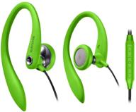 comfortable over-ear earbuds wired with microphone - ideal for running, workouts, and gym - magnavox (green) logo