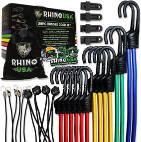 img 4 attached to 🔗 RHINO USA Heavy Duty Bungee Cords with Hooks - 28pc Assortment + 4 Free Tarp Clips, Drawstring Organizer Bag, Canopy Ties & Ball Bungees - Unlimited (Bungee Cord Set)