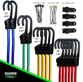 img 3 attached to 🔗 RHINO USA Heavy Duty Bungee Cords with Hooks - 28pc Assortment + 4 Free Tarp Clips, Drawstring Organizer Bag, Canopy Ties & Ball Bungees - Unlimited (Bungee Cord Set)